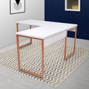 Ver imagem 1 de Mesa de Escritório Office Estilo Industrial de canto 150x150 Branco Com Cobre