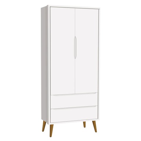 Guarda-Roupa Retrô 2 Portas Théo New Branco Fosco com Madeira - Reller