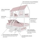 Ver imagem 4 de Treliche Casal/ Solteiro Casinha Encantada com Kit Escada/ Escorregador Madeira Maciça Branco/ Rosa