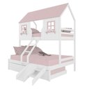 Ver imagem 2 de Treliche Casal/ Solteiro Casinha Encantada com Kit Escada/ Escorregador Madeira Maciça Branco/ Rosa