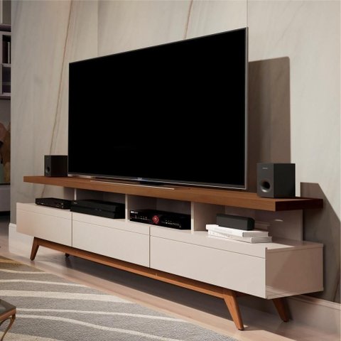 Rack para TV Polaris Ii 1.8 180cm MDP 3 Gavetas Off White Germai Móveis