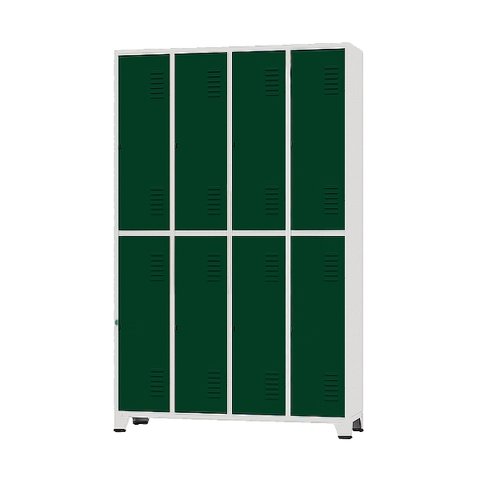 Armário Roupeiro de Aço Vestiário Academia 8 Portas C/ Prateleira Verde Escuro com Chave