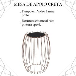 Kit Mesa Apoio Lateral 43 Cm Tampo Vidro Preto Base Metal Cobre Nacc - 3