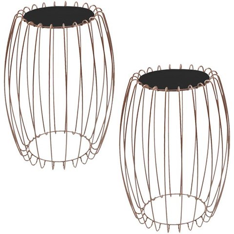 Kit Mesa Apoio Lateral 43 Cm Tampo Vidro Preto Base Metal Cobre Nacc