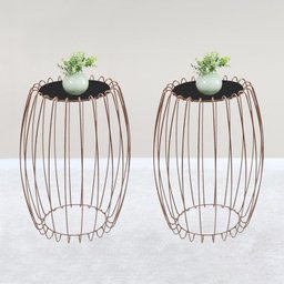 Kit Mesa Apoio Lateral 43 Cm Tampo Vidro Preto Base Metal Cobre Nacc - 6