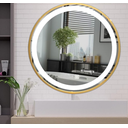 Ver imagem 4 de Espelho 4mm Banheiro Led 3 Cores 60 Cm Redondo Moldura Dourada Tecla Touch Screem Luz Frontal