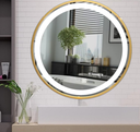 Ver imagem 4 de Espelho 4mm Banheiro Led 3 Cores 60 Cm Redondo Moldura Dourada Tecla Touch Screem Luz Frontal