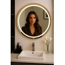 Ver imagem 1 de Espelho 4mm Banheiro Led 3 Cores 60 Cm Redondo Moldura Dourada Tecla Touch Screem Luz Frontal