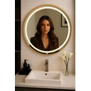 Ver imagem 2 de Espelho 4mm Banheiro Led 3 Cores 60 Cm Redondo Moldura Dourada Tecla Touch Screem Luz Frontal