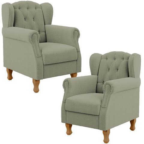 Kit 02 Poltronas Decorativa para Sala de Estar Yara P02 Bouclê Oliva - Lyam Decor
