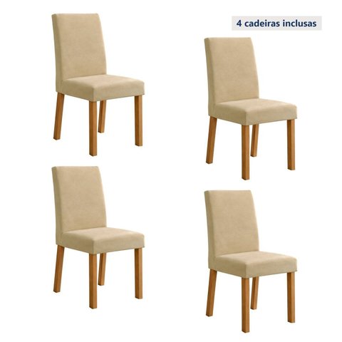 Kit 4 Cadeiras de Jantar Estofadas Laini Bege Amêndoa Clean/Creme