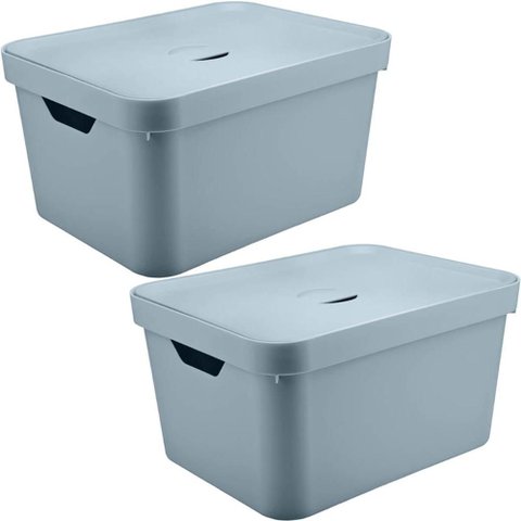 2 Caixas Organizadoras 32l Organizadores Brinquedo Closet ou Tampa Cube Azul Glacial