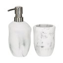 Ver imagem 1 de Kit Lavabo Branco Marmorizado em Polirresina – 2 Peças