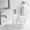 Ver imagem 3 de Kit Lavabo Branco Marmorizado em Polirresina – 2 Peças