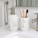 Ver imagem 2 de Kit Lavabo Branco Marmorizado em Polirresina – 2 Peças