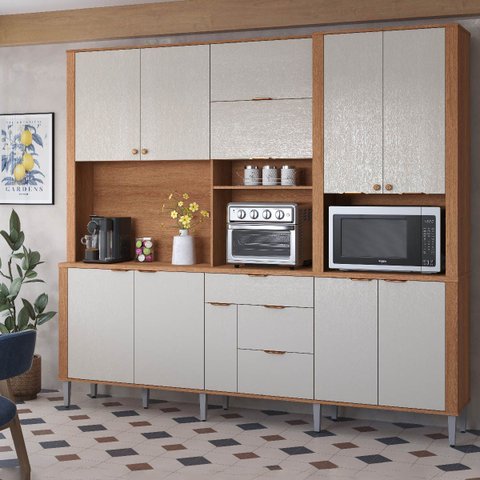 Armário de Cozinha Astra 10 Portas 4 Gavetas Jequitibá/areia - Lukaliam