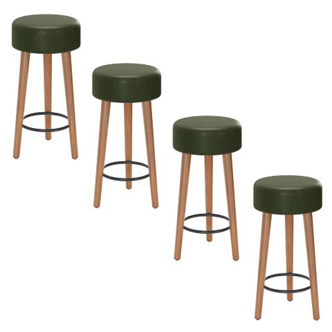 Kit 04 Banquetas Cozinha Paris Estofada D-33 Pés de Madeira Rosqueáveis Corano Verde - Desk