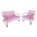 Ver imagem 1 de Kit Namoradeira + Poltrona Decorativa Bela Suede Rosa Bebê Braço Cromado