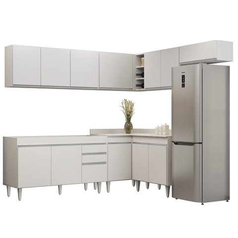 Armário de Cozinha Modulado de Canto 7 Peças Cp22 Balcão sem Tampo Branco - Lumil Lumil Móveis