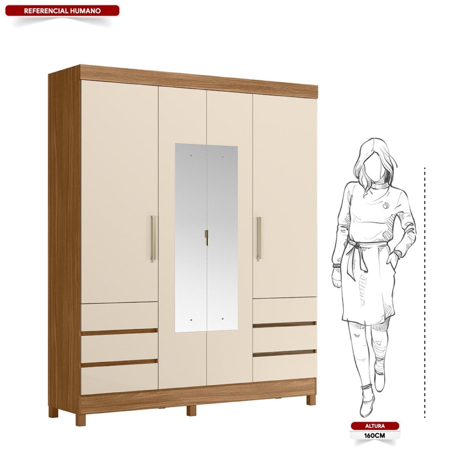 Guarda-roupa Casal 4 Portas 6 Gavetas com Espelho Caribe Yescasa - 5