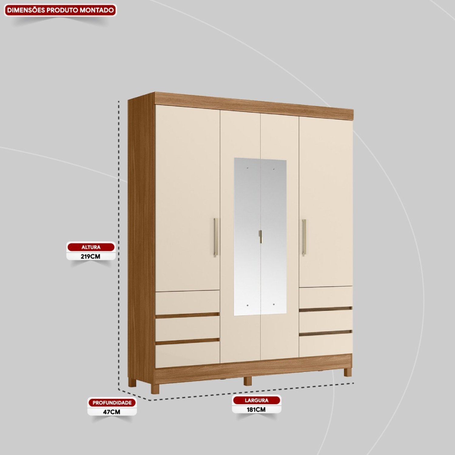 Guarda-roupa Casal 4 Portas 6 Gavetas com Espelho Caribe Yescasa - 4