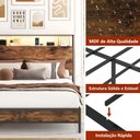 Ver imagem 5 de Cama Queen com Cabeceira, Led, Tomadas Usb e Prateleiras Laterais Estilo Industrial Marrom e Preto