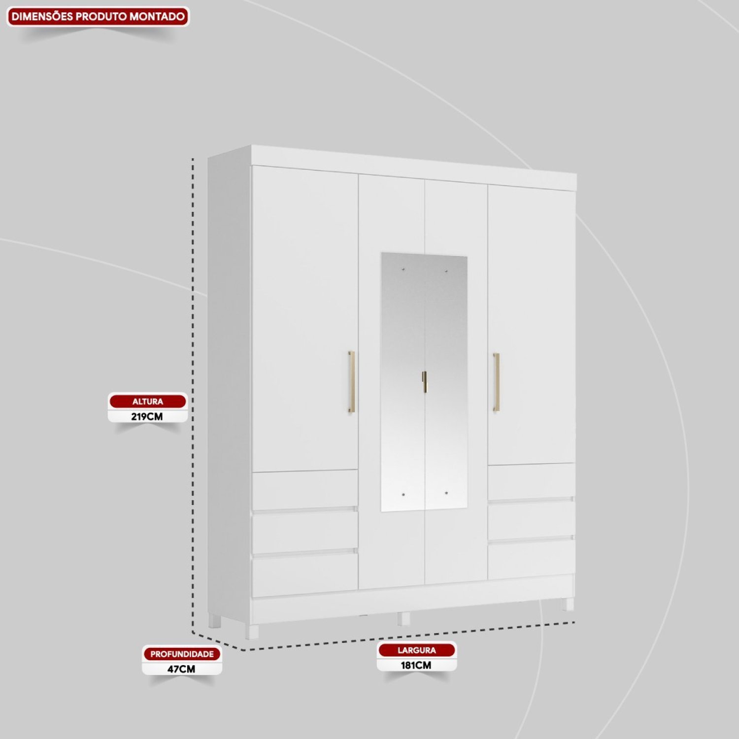 Guarda-roupa Casal 4 Portas 6 Gavetas com Espelho Caribe - 4