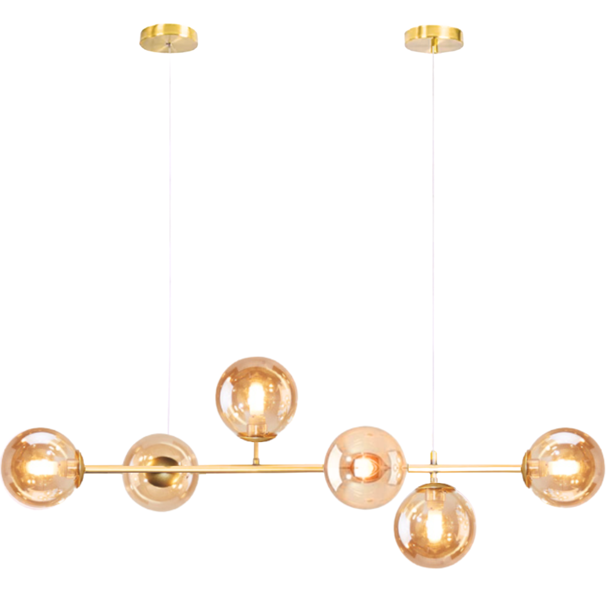 Ver imagem 1 de Luminária Lustre 110cm Jabuticaba 6 Globos Vidro Pendente Teto Dourada Gimpo Kjdd-e-544-gold-amber-6