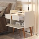 Ver imagem 3 de Kit 2 Mesas de Cabeceira Denise 1 Gaveta 1 Porta Pés Palito Off White - Comprar Moveis em Casa