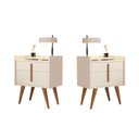 Ver imagem 1 de Kit 2 Mesas de Cabeceira Denise 1 Gaveta 1 Porta Pés Palito Off White - Comprar Moveis em Casa