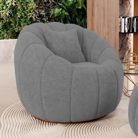 Poltrona Decorativa Estilo Concha Abóbora Shell Giratória Bouclê Cinza Escuro - Desk Design