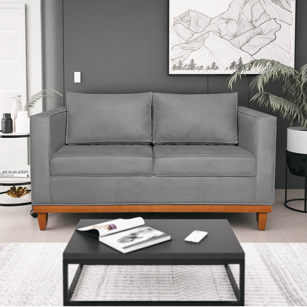 Sofá 3 Lugares Europa 180 cm Estilo Conforto e Elegância Suede Cinza - ADJ Decor