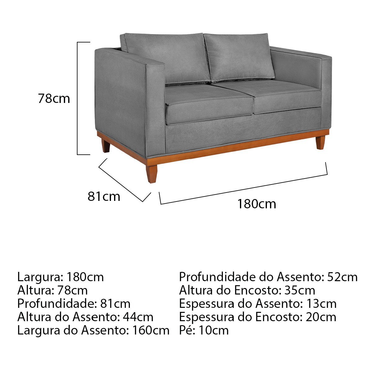 Sofá 3 Lugares Europa 180 cm Estilo Conforto e Elegância Suede Cinza - ADJ Decor - 3