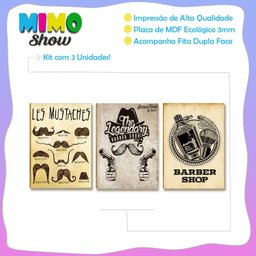 Kit com 03 Placas Mdf Barbearia Les Mustaches Parede Br35 - 3
