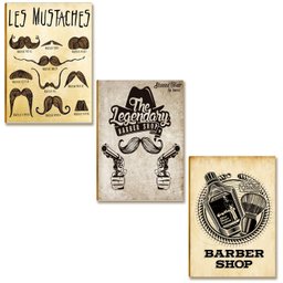 Kit com 03 Placas Mdf Barbearia Les Mustaches Parede Br35 - 1