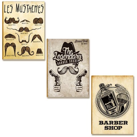 Kit com 03 Placas Mdf Barbearia Les Mustaches Parede Br35