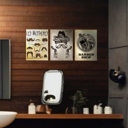Kit com 03 Placas Mdf Barbearia Les Mustaches Parede Br35 - 4