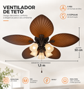 Ver imagem 7 de Ventilador de Teto Bivolt 5 Pás Folha Marrom com 5 Cúpulas de Iluminação