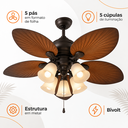 Ver imagem 5 de Ventilador de Teto Bivolt 5 Pás Folha Marrom com 5 Cúpulas de Iluminação