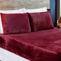 Jogo de Lençol Queen 3 Peças Manta Flannel Soft Fronha e Lençol Elástico Microfibra Vinho - 1