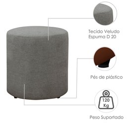 Kit 2 Puff Decorativo Sala de Estar Quarto Confortável Pés Madeira Viena Linho Cinza - 4