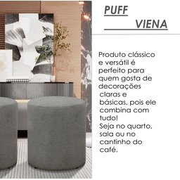 Kit 2 Puff Decorativo Sala de Estar Quarto Confortável Pés Madeira Viena Linho Cinza - 3
