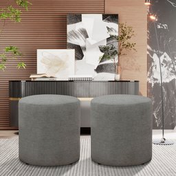 Kit 2 Puff Decorativo Sala de Estar Quarto Confortável Pés Madeira Viena Linho Cinza - 1