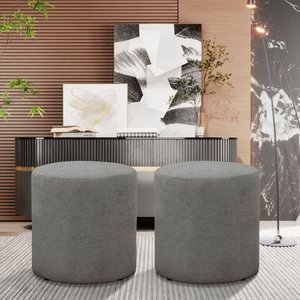 Kit 2 Puff Decorativo Sala de Estar Quarto Confortável Pés Madeira Viena Linho Cinza