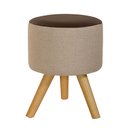 Ver imagem 1 de Puff Duna Redondo Pé Palito Banqueta para Os Pés Decorativa Estofada(bege Claro/marrom Corino)