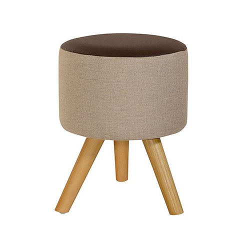 Puff Duna Redondo Pé Palito Banqueta para Os Pés Decorativa Estofada(bege Claro/marrom Corino)