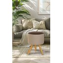 Ver imagem 3 de Puff Duna Redondo Pé Palito Banqueta para Os Pés Decorativa Estofada(bege Claro/marrom Corino)