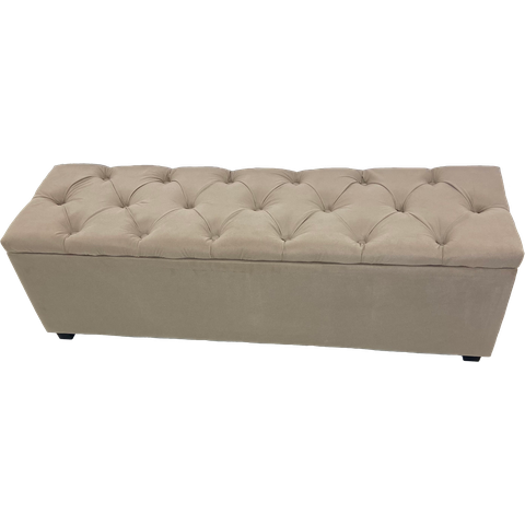 Puf Baú Estofado Tamanho King 190x40x45cm Guarda Volume na Cor Areia