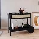 Ver imagem 1 de Carrinho Bar 1 Gaveta 112cm C- Porta Taças Palhinha Pé Madeira Oslo Artesano | Nero