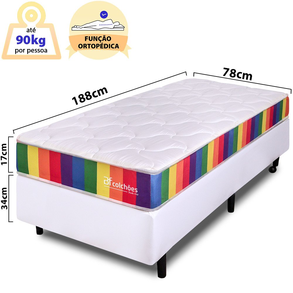 Cama Box Solteiro com Colchão a Vácuo Ortopédico Espuma Certificada 78x188x51cm - Bf Colchões - 2